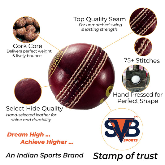 SVB Swift+ Leather Cricket Ball – 2-Piece, 156g, White for Training & School Cricket