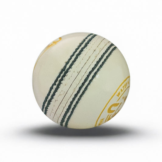 Hand-stitched seam close-up SVB Club cricket ball tournament grade