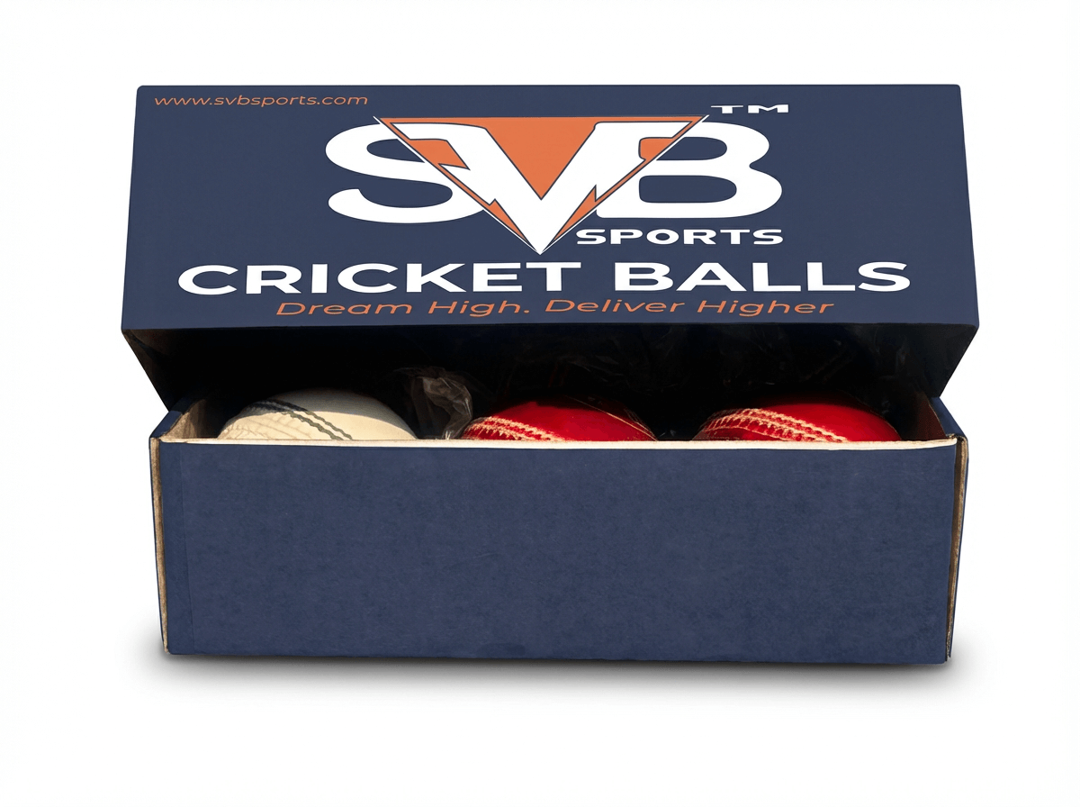Box of SVB leather cricket balls for clubs and tournaments