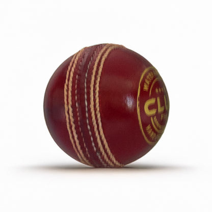 Hand-stitched seam close-up SVB Club cricket ball tournament grade